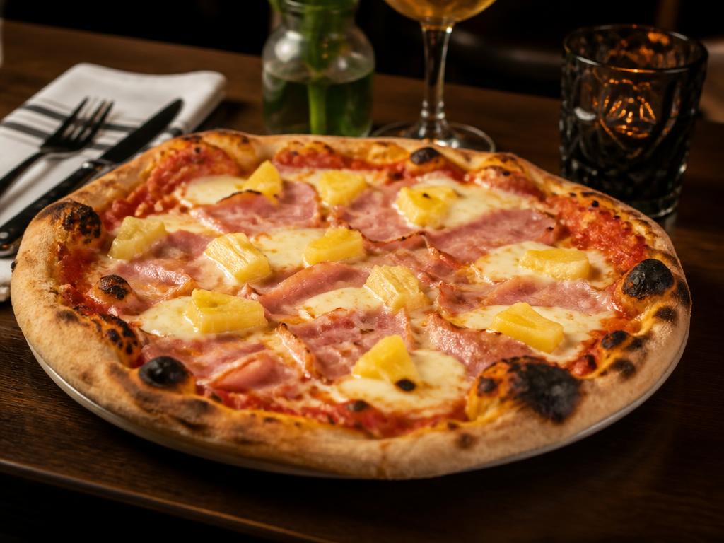 Americana – Tomaattikastike, mozzarella, kinkku, ananas.